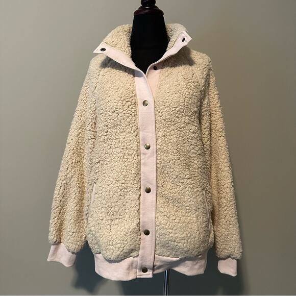 Merokeety Jackets & Blazers - Merokeety Sherpa Fleece Jacket Snap Front Pockets Stand-Up Collar Cream medium